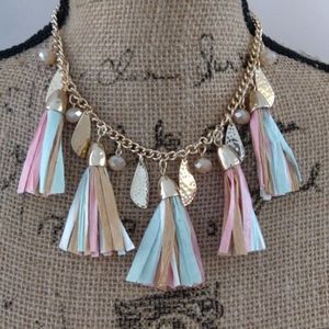 New York & Co Rafia Tassel gold necklace NWT